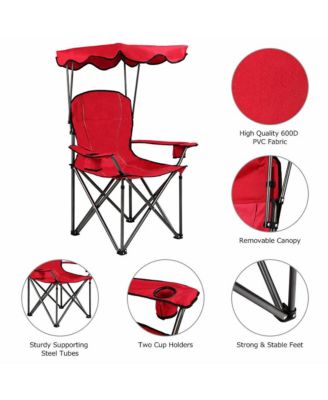 Portable Folding Beach Canopy Chair W/ Cup Holders Bag