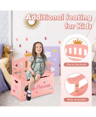 Kids Princess Wooden Bench Seat Toy Box Storage Organizer Children Playroom