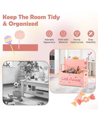 Kids Princess Wooden Bench Seat Toy Box Storage Organizer Children Playroom