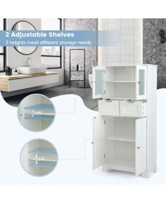 2-Drawer Glass-Door Bathroom Floor Storage Cabinet