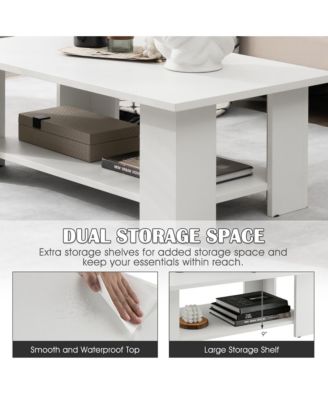 Coffee Table 2-Tier Modern Center Cocktail Table W/Storage Shelf