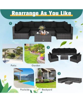 7PCS Patio Rattan Furniture Set Sectional Sofa Cushioned Garden
