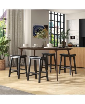 Set of 2 Saddle Bar Stools Counter Height Dining Chairs with Wooden Legs