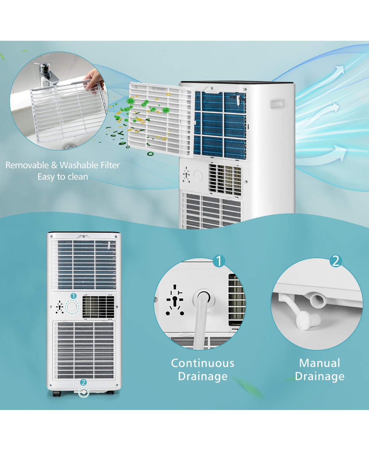 Costway 8000 Btu Portable Air Conditioner 3-in-1 Air Cooler with Fan Dehum Sleep Mode