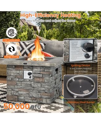 34.5'' Square Propane Gas Fire Pit Table Faux Stone w/ Lava Rock