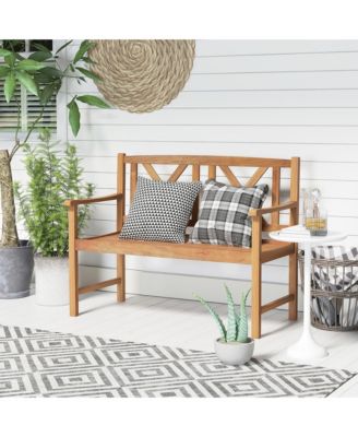 Patio Acacia Wood 2-Person Slatted Bench Outdoor Loveseat Chair Garden