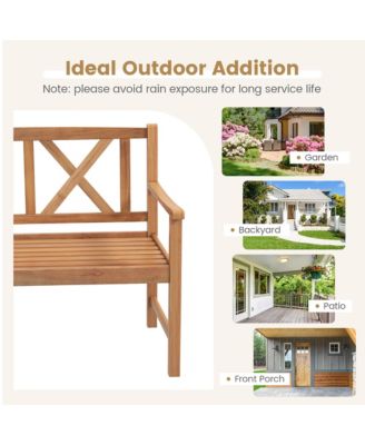 Patio Acacia Wood 2-Person Slatted Bench Outdoor Loveseat Chair Garden