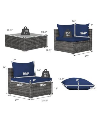 7PCS Patio Rattan Furniture Set Sectional Sofa Cushioned Garden