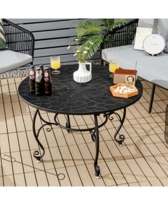35.5'' Patio Fire Pit Dining Table Charcoal Wood Burning W/ Cooking BBQ Grate