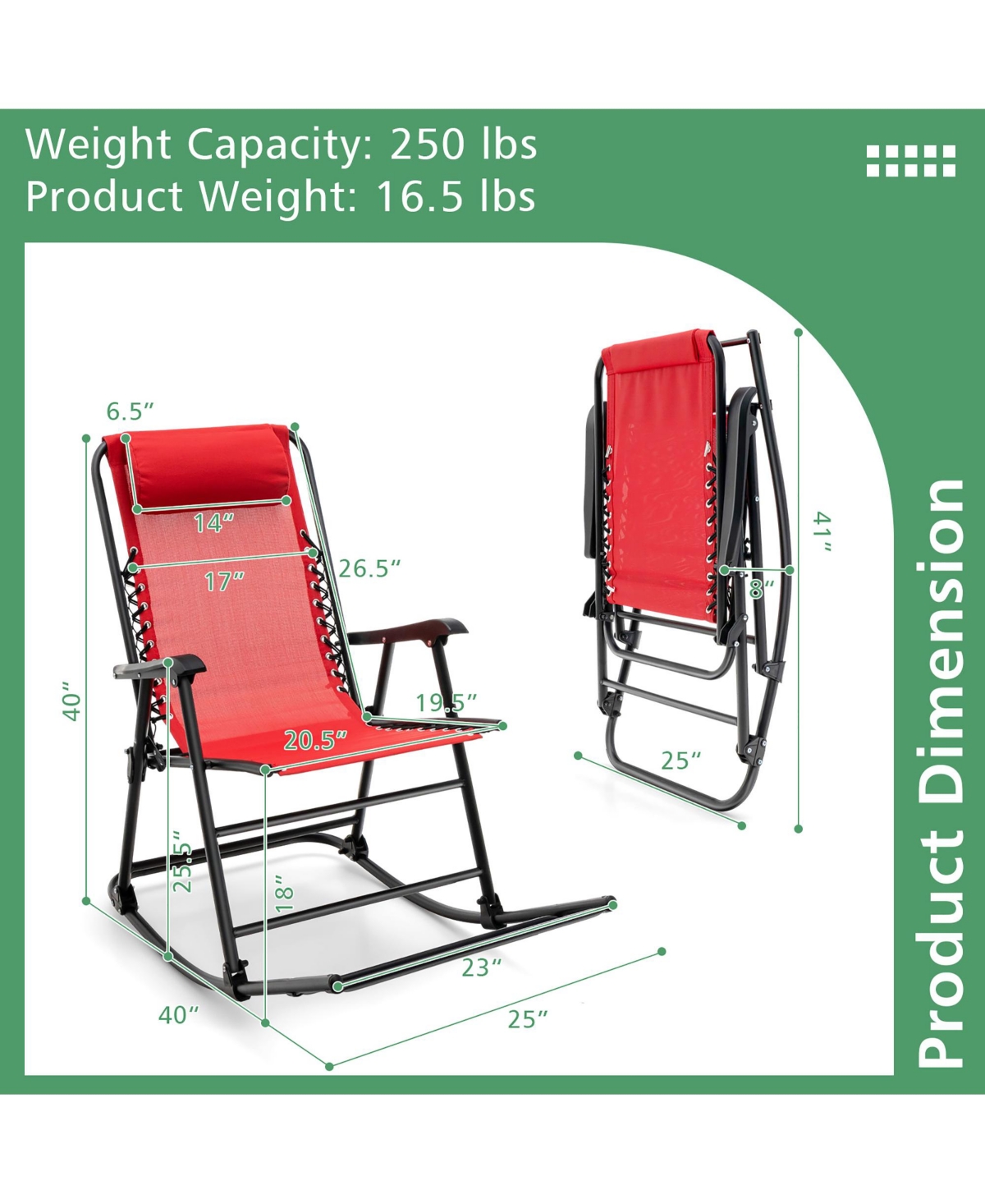Patio Camping Rocking Chair Folding Rocker Footrest Lightweight