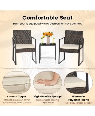 3pcs Patio Furniture Set Heavy Duty Cushioned Wicker Rattan Chairs Table