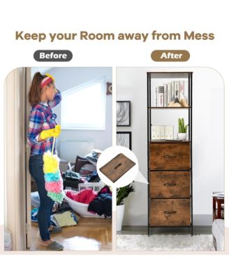 Tall Storage Tower with 3 Drawers and 3 Shelves, Freestanding Vertical Dresser Chest