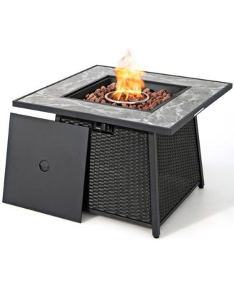 35'' Propane Gas Fire Pit Table Patio PE Wicker Rattan w/ Lava Rocks