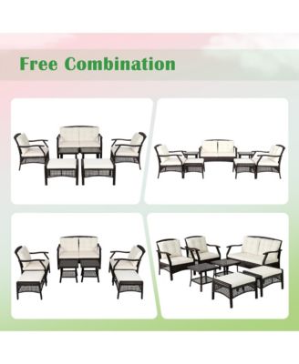 7PCS Patio Rattan Furniture Set Cushioned Sofas Loveseat Yard W/Waterproof Cover