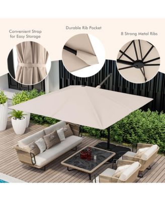 Patio 9.5FT Square Cantilever Offset Hanging Umbrella 2-Tier 360&deg; Outdoor