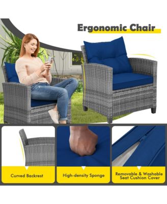 3PCS Patio Rattan Furniture Bistro Set Cushioned Sofas Side Table Armrest