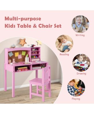Kids Desk and Chair Set Study Writing Workstation with Hutch & Bulletin Board