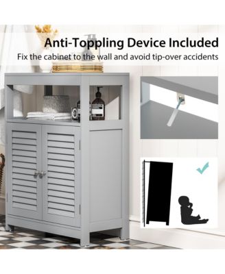 Bathroom Floor Cabinet Storage Organizer with Open Shelf & Double Shutter Door