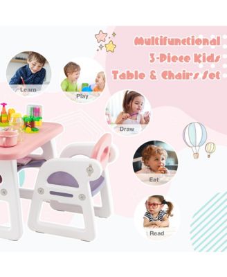 3-Piece Kids Table and Chair Set Toddler Activity Study Desk with Building Blocks