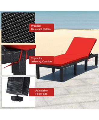 Patio Rattan Lounge Chair Chaise Recliner Adjust Cushion