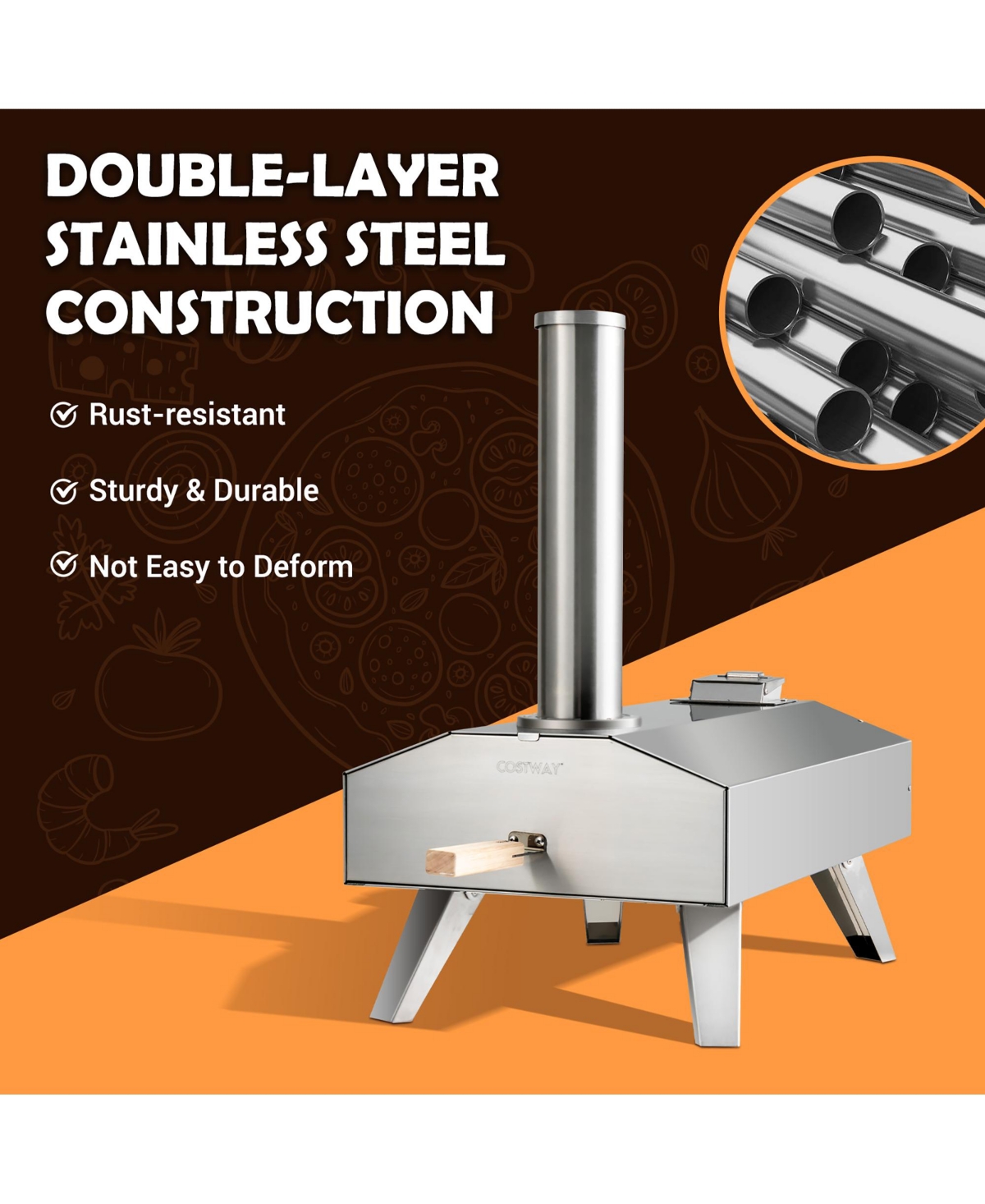 Costway Wood Pellet Pizza Oven Pizza Maker Portable Outdoor Pizza Stone w/ Foldable Leg