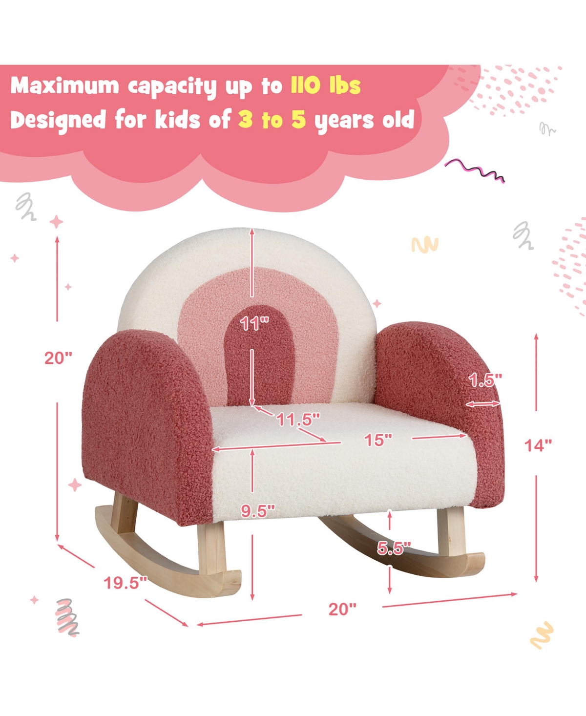 Kids Rocking Chair Children Armchair Velvet Upholstered Sofa w/ Solid Wood Legs