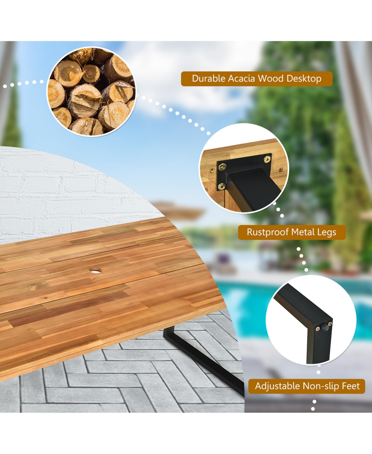 Gymax Patented 7PCS Patio Garden Dining Set Outdoor Dining Furniture Set w/ Umbrella Hole - Black+natural