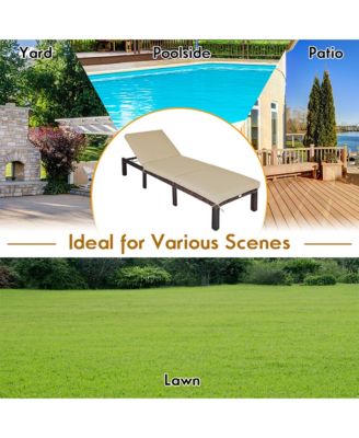 Outdoor Rattan Lounge Chair Chaise Recliner Adjustable Cushioned Patio