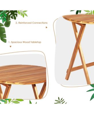 3PC Folding Patio Conversation Set Acacia Wood Bistro Set w/ Cushions