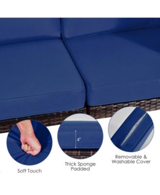 6PCS Rattan Outdoor Sectional Sofa Set Patio Furniture Set w/ Navy Cushions
