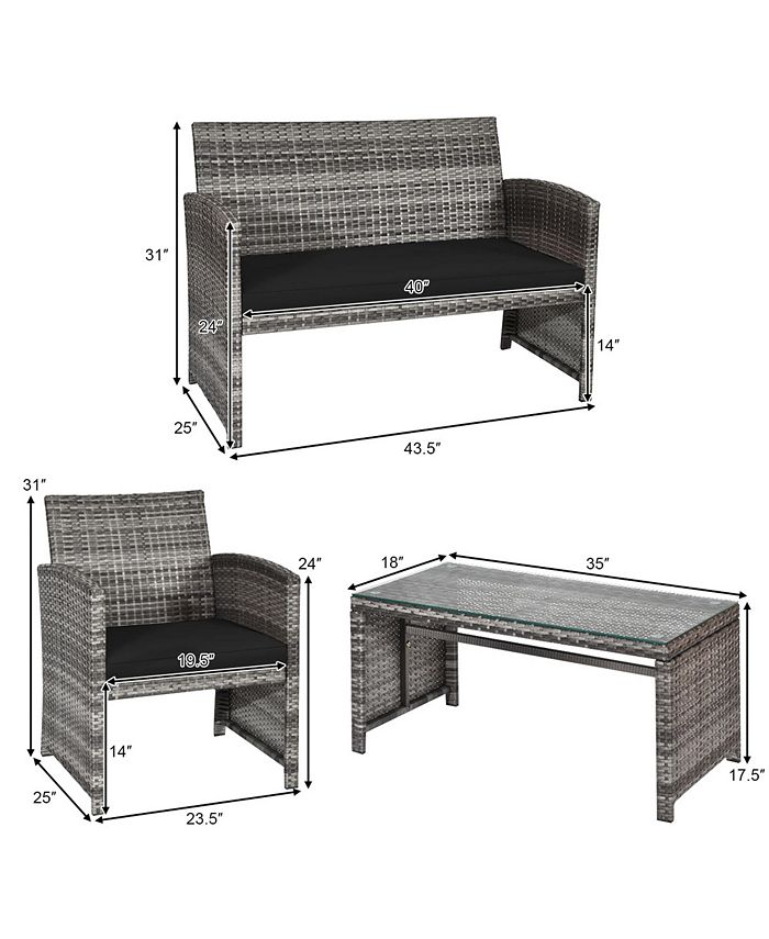 Set Patio 5 Pezzi In Vimini PE Con Tavolino 2 Ripiani, 2 Poltrone E 2 Poggiapiedi | Salotto Esterno Con Cuscini Removibili Per Giardino, Piscina E Veranda | Resistente E Elegante