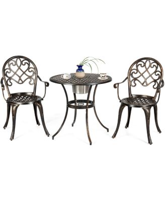 3pcs Outdoor Set Cast Aluminum Patio Bistro Attached Removable Ice Bucket