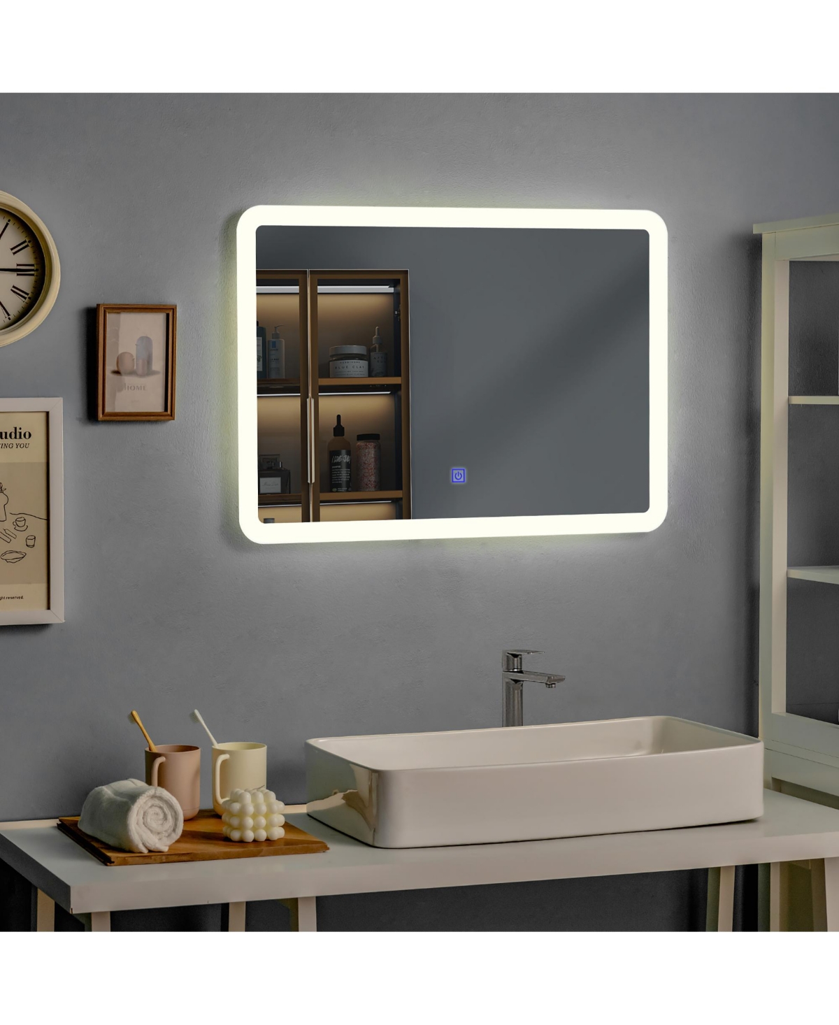 Costway Wall Mounted Rectangle Bathroom Led Mirror Dimmable Touch 3-Color Frameless