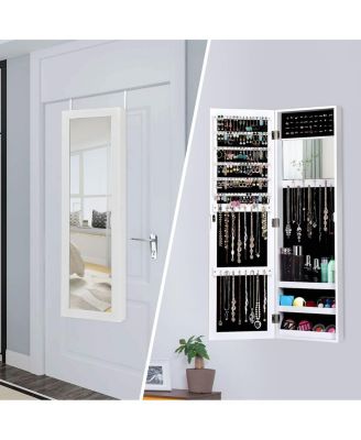 Wall Door Mounted Mirrored Jewelry Cabinet Storage Organizer