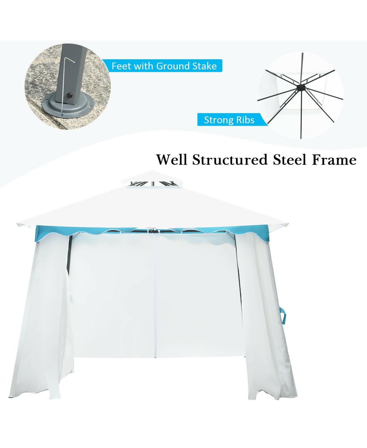 Costway 2 Tier Patio Gazebo Canopy Tent Steel Frame Shelter Awning W/Side Walls