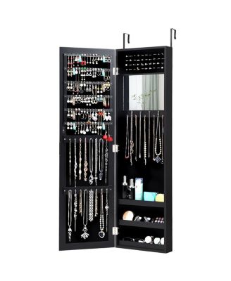 Wall Door Mounted Mirrored Jewelry Cabinet Storage Organizer