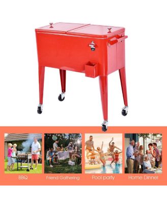 Outdoor Patio 80 Quart Cooler Cart Ice Beer Beverage Chest