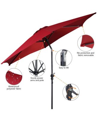 9FT Patio Umbrella Patio Market Steel Tilt W/ Crank Outdoor Yard Garden