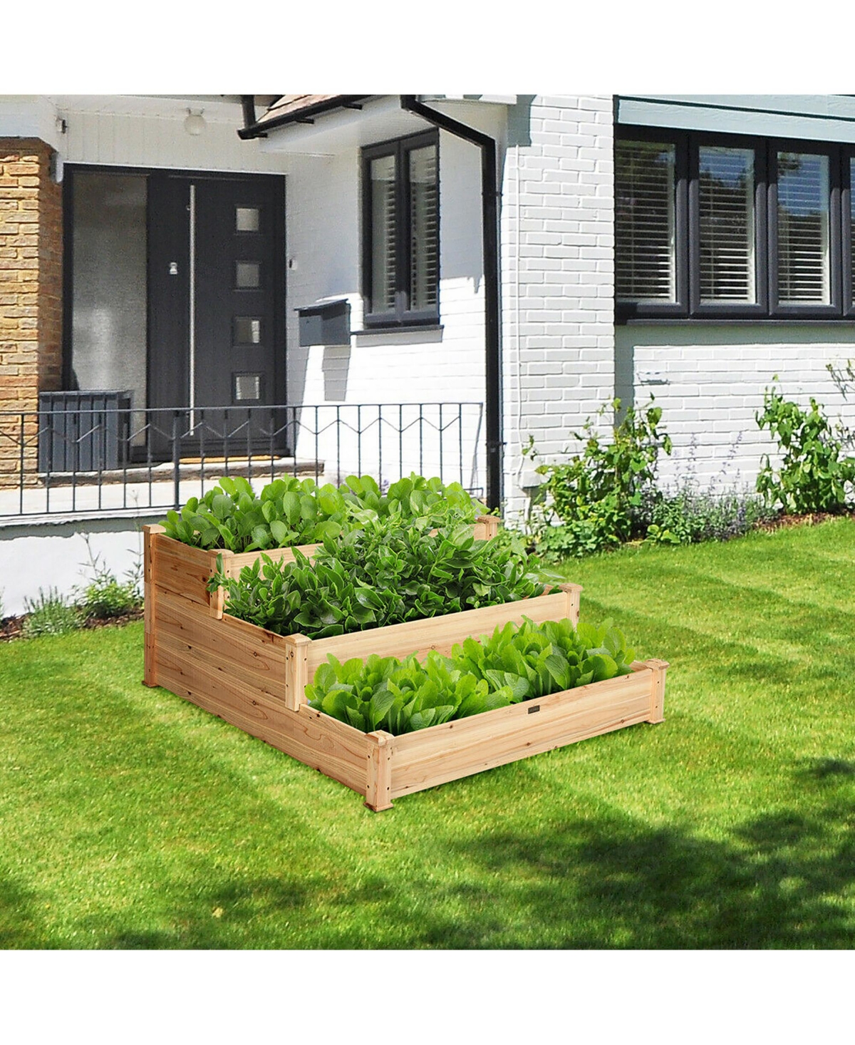 Costway 3 Tier Wooden Raised Vegetable Garden Bed Elevated Planter Kit Outdoor Gardening