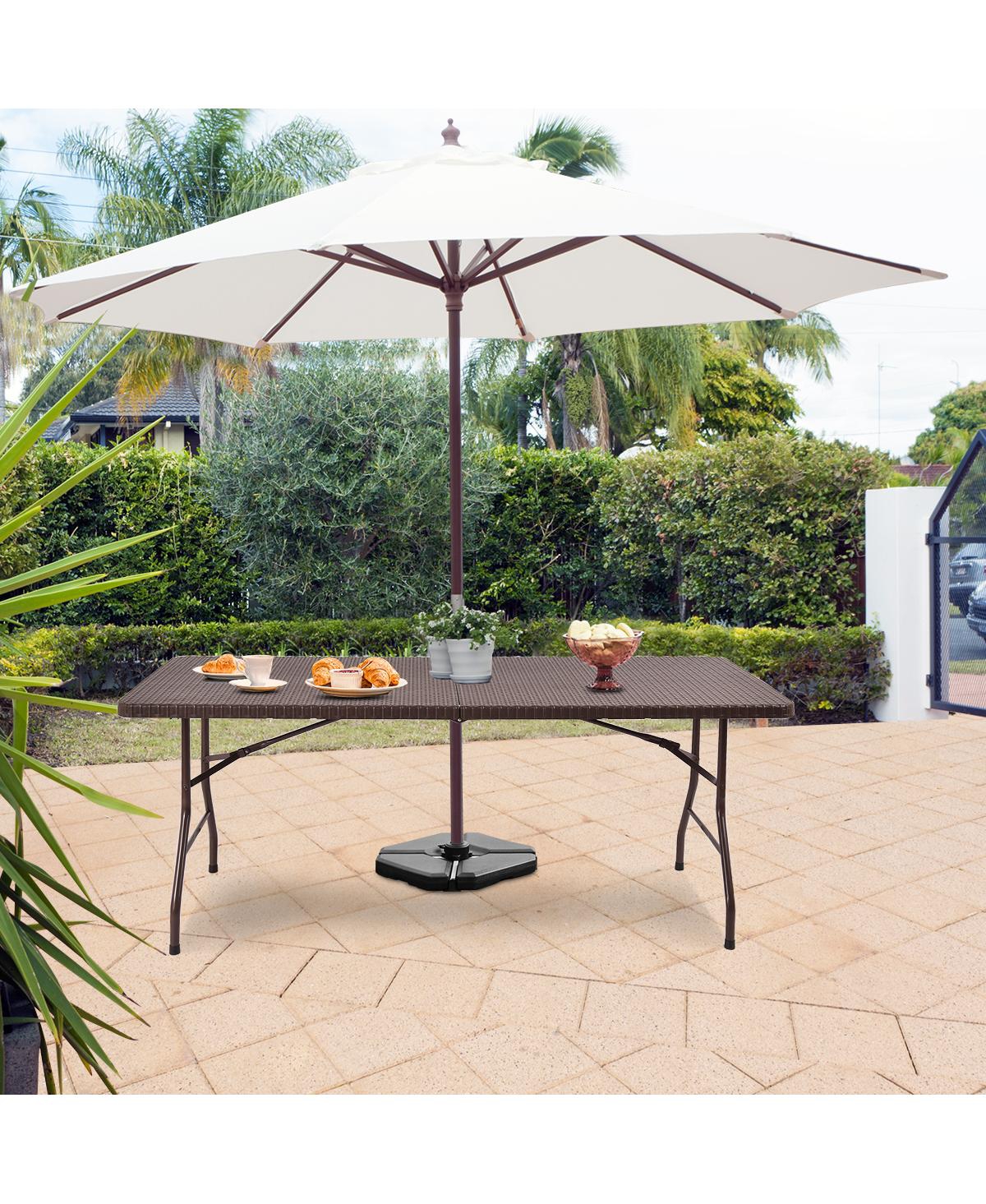 Costway Folding Table Rattan Portable Indoor Outdoor Picnic Party Dining Camping