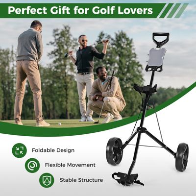 Folding 2 Wheel Push Pull Golf Club Cart Trolley Swivel
