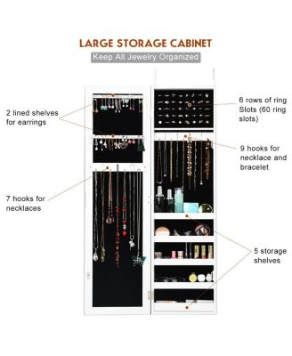 Door Mounted Mirrored Jewelry Cabinet Storage Organizer White