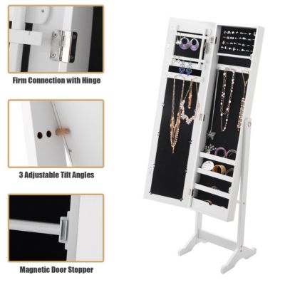 Mirrored Jewelry Cabinet Organizer Storage Box White