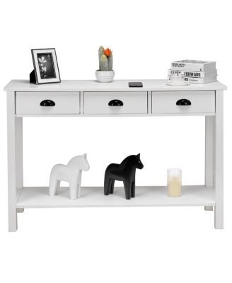 47" Console Table Hall Table Side Desk Accent Table Drawers Shelf Entryway