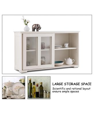 Storage Cabinet Sideboard Buffet Cupboard Glass Sliding Door