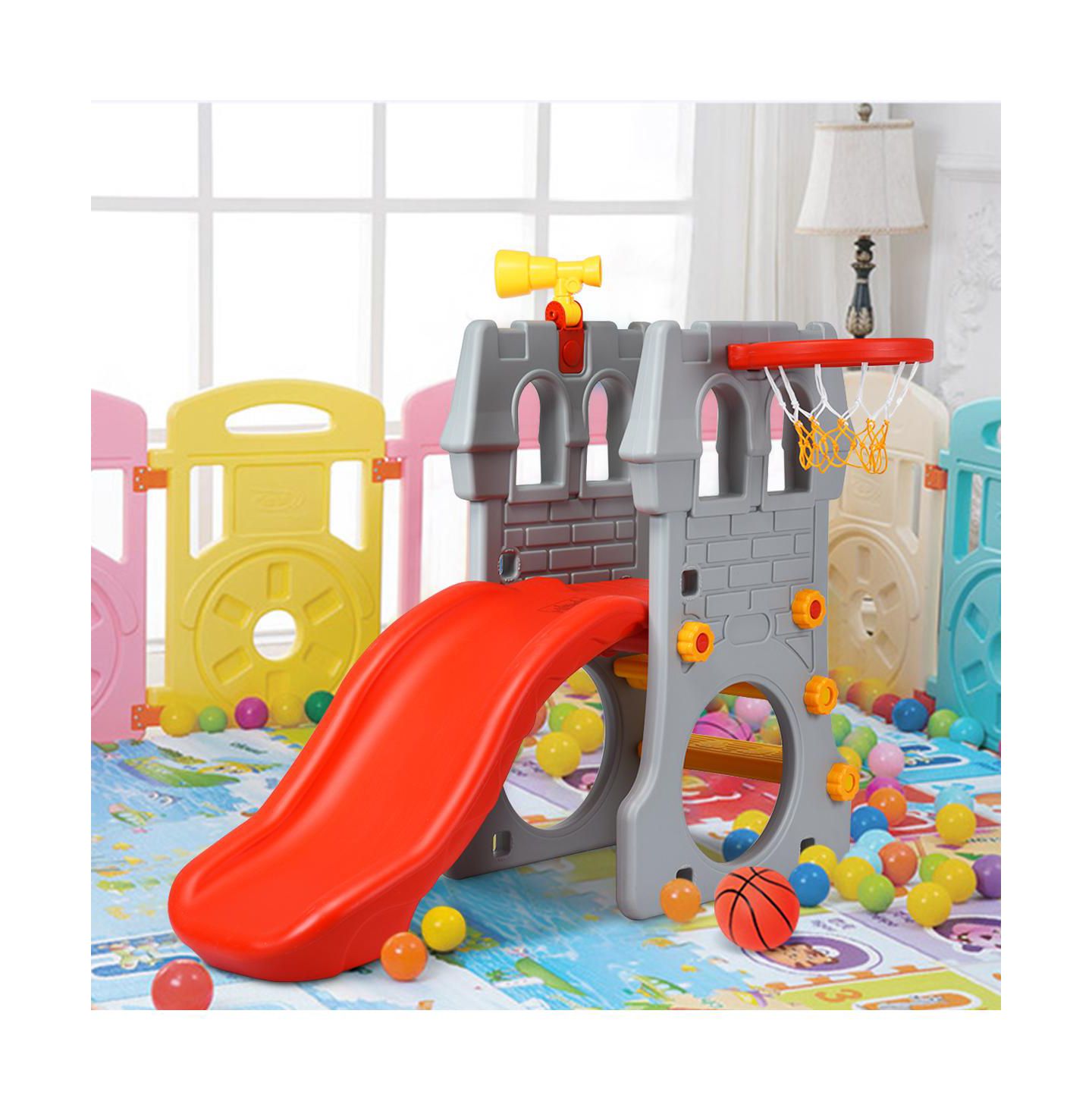 Детская игрушка Costway Children Castle Slide Play with Basketball Hoop and Telescope Toy — фото 7