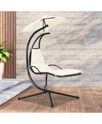 Patio Hanging Hammock Chaise Lounge Chair with Canopy Cushion