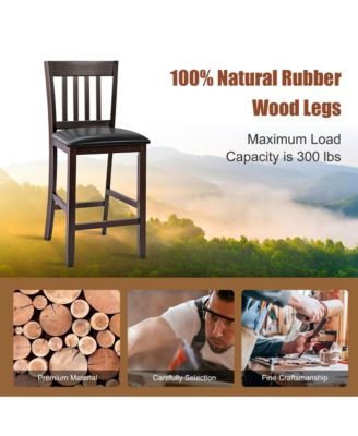 Set of 2 Bar Stools Counter Height Chairs w/ PU Leather Seat