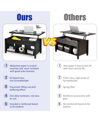 Lift Top Coffee Table w/ Hidden Compartment and Storage Shelves