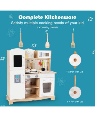 Wooden Kids Pretend Kitchen Playset Cooking Play Toy w/ Utensils & Sound